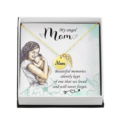 Mom Remembrance Necklace - Beautiful Memories - Angel Wing Mom Necklace