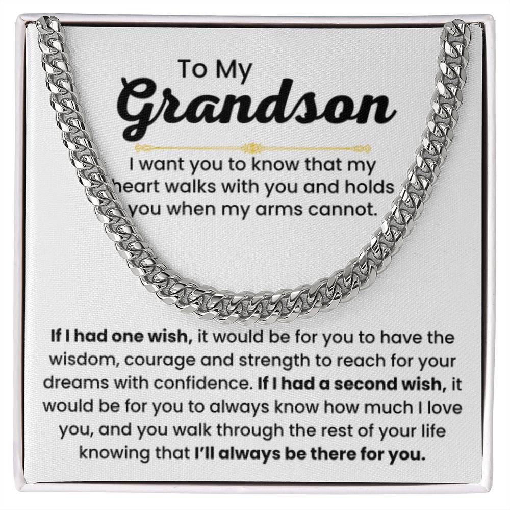 Grandson Necklace Gift for Birthday, Graduation, and Christmas - Cuban Link Chain - Personalize Memories
