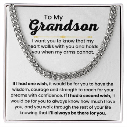 Grandson Necklace Gift for Birthday, Graduation, and Christmas - Cuban Link Chain - Personalize Memories