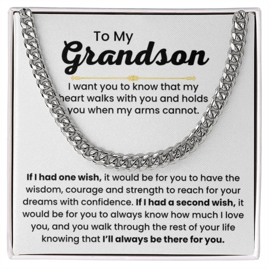 Grandson Necklace Gift for Birthday, Graduation, and Christmas - Cuban Link Chain - Personalize Memories