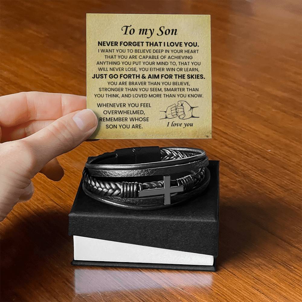 To My Son Bracelet – Birthday, Graduation, Christmas Gift – Men’s Cross Bracelet - Personalize Memories