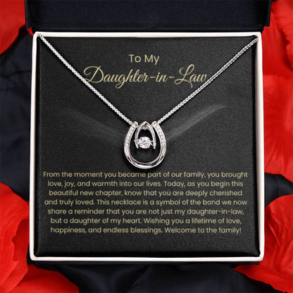 To My Daughter In Law - Lucky In Love Necklace - Gift for Daughter in Law - Personalize Memories