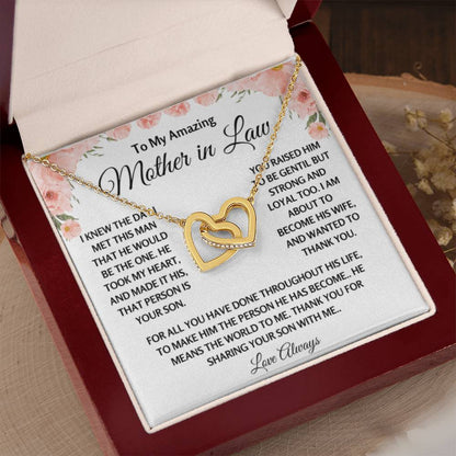 To My Amazing Mother In Law Gift - Thank you for sharing your son with me - Interlocking Hearts Necklace - Personalize Memories