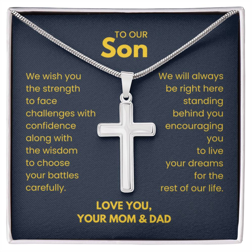 To Our Son - Son Gift from Mom and Dad - Artisan Cross Necklace - Personalize Memories