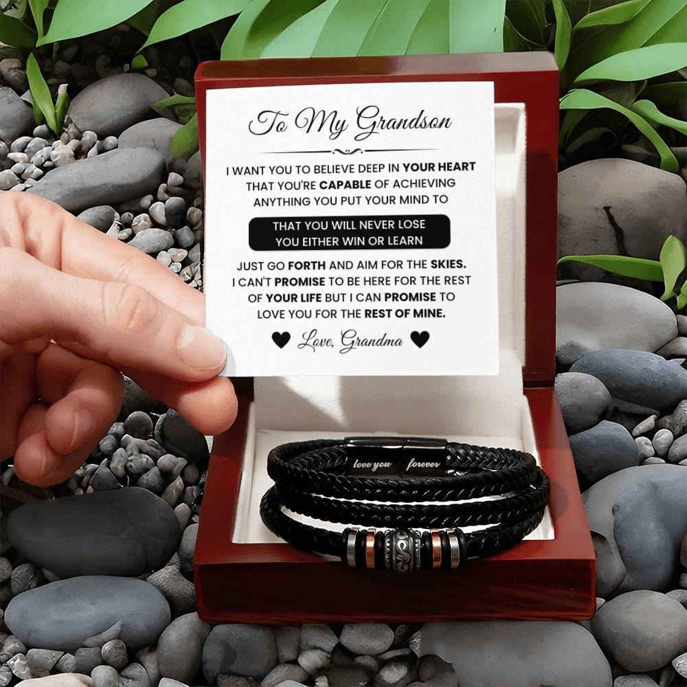 To My Grandson – Graduation, Christmas Jewelry from Grandma – Love You Forever Bracelet - Personalize Memories