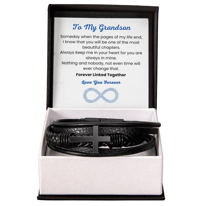 To My Grandson Bracelet – Birthday, Graduation, Christmas Gift – Men's Cross Bracelet - Personalize Memories