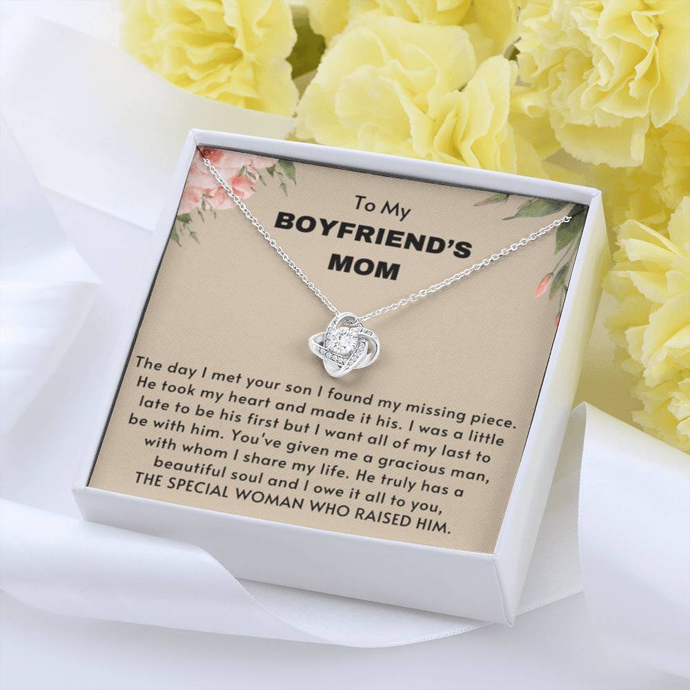 To My Boyfriend's Mom - The day I met your son I found my missing piece - Love Knot Necklace - Personalize Memories