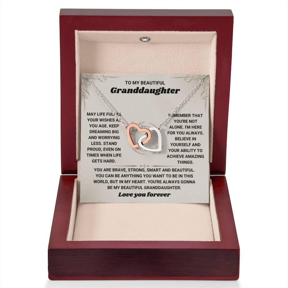 To My Granddaughter Necklace - Birthday Graduation Keepsake for Granddaughter - Interlocking Hearts Necklace - Personalize Memories