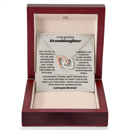 To My Granddaughter Necklace - Birthday Graduation Keepsake for Granddaughter - Interlocking Hearts Necklace - Personalize Memories