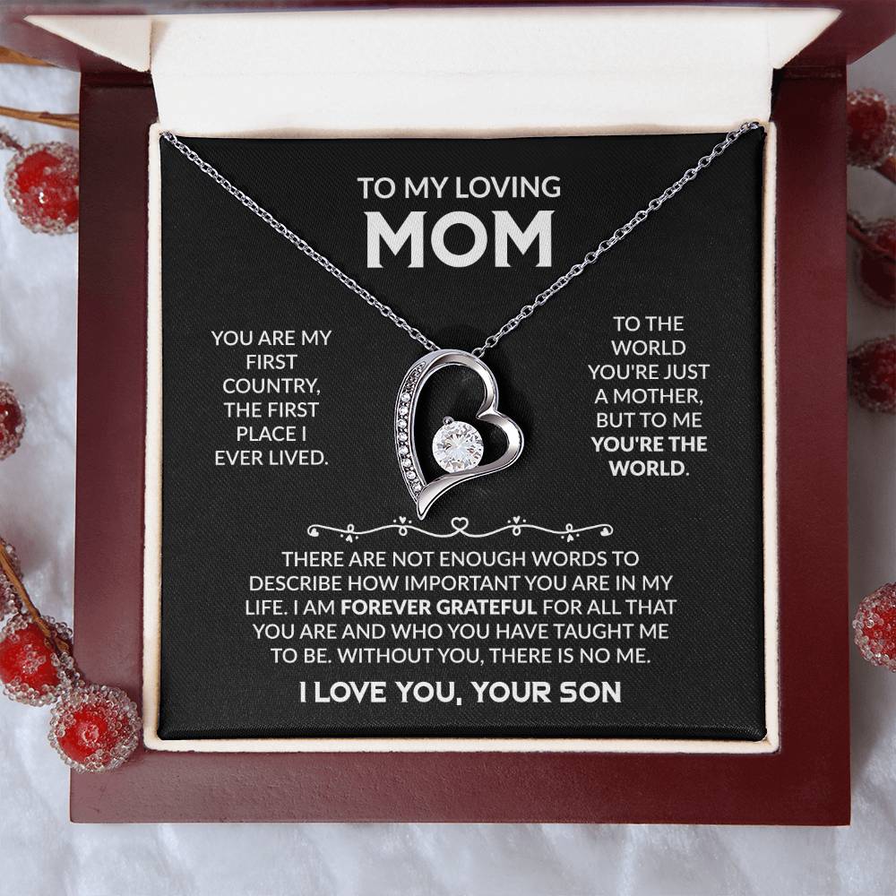 To My Loving Mom - You're My First Country - Forever Love Necklace Gift from Son - Personalize Memories