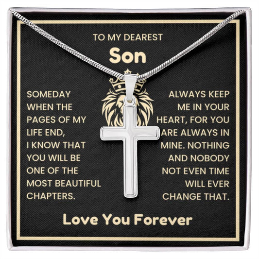 To My Dearest Son Necklace - Gift for Son - Always keep me in your heart - Artisan Cross Necklace - Personalize Memories