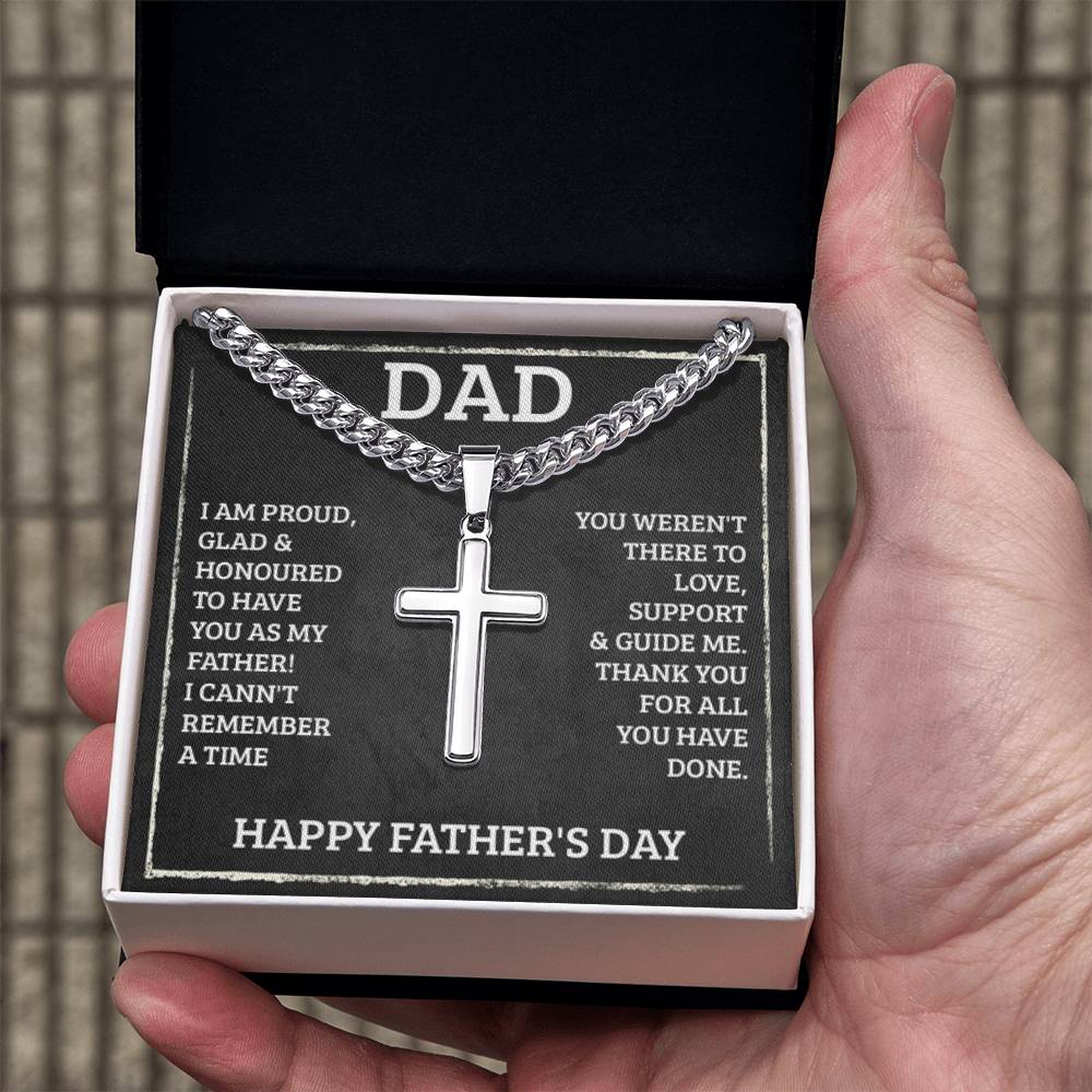 Dad - I'm proud - Artisan Cross with Cuban Link Chain - Father's Day Present - Personalize Memories