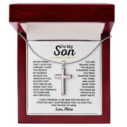 To My Son - Never forget I love you forever - Gift for Son from Mom - Artisan Cross Necklace - Personalize Memories