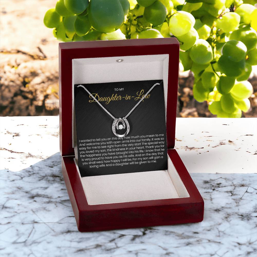 To My Daughter In Law - Gift for Daughter in Law - Lucky In Love Necklace - Personalize Memories