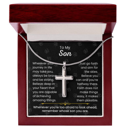 To My Son - Always be brave and be strong - Gift for Son - Artisan Cross Necklace - Personalize Memories