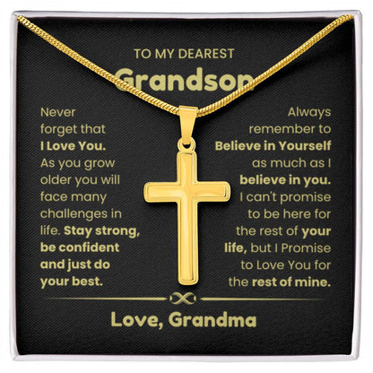 To My Grandson - Grandson Gift from Grandmother - As you grow older you will face many challenges in life - Artisan Cross Necklace - Personalize Memories