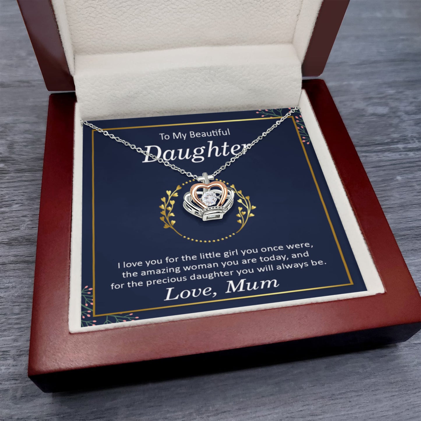 To My Daughter Necklace – Birthday Christmas Gift Necklace for Daughter from Mum – Crown Pendant Necklace - Personalize Memories
