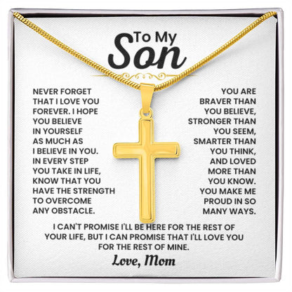 To My Son - Never forget I love you forever - Gift for Son from Mom - Artisan Cross Necklace - Personalize Memories