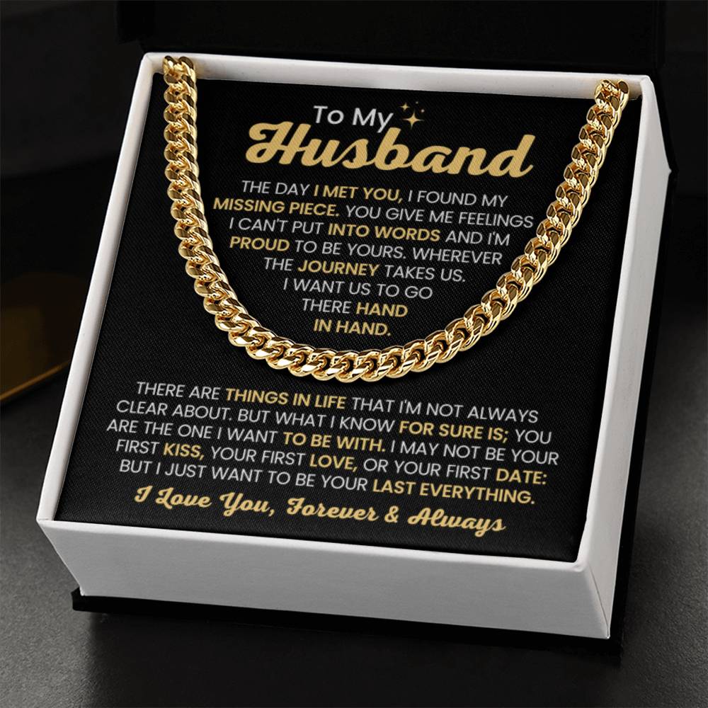 Cuban Link Chain for Husband - The Day I Met You - Birthday, Anniversary & Christmas Gift from Wife - Personalize Memories