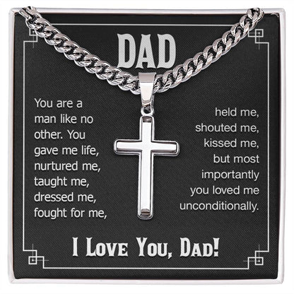 Dad - You are a man like no other - Present for Dad - Artisan Cross with Cuban Link Chain - Personalize Memories
