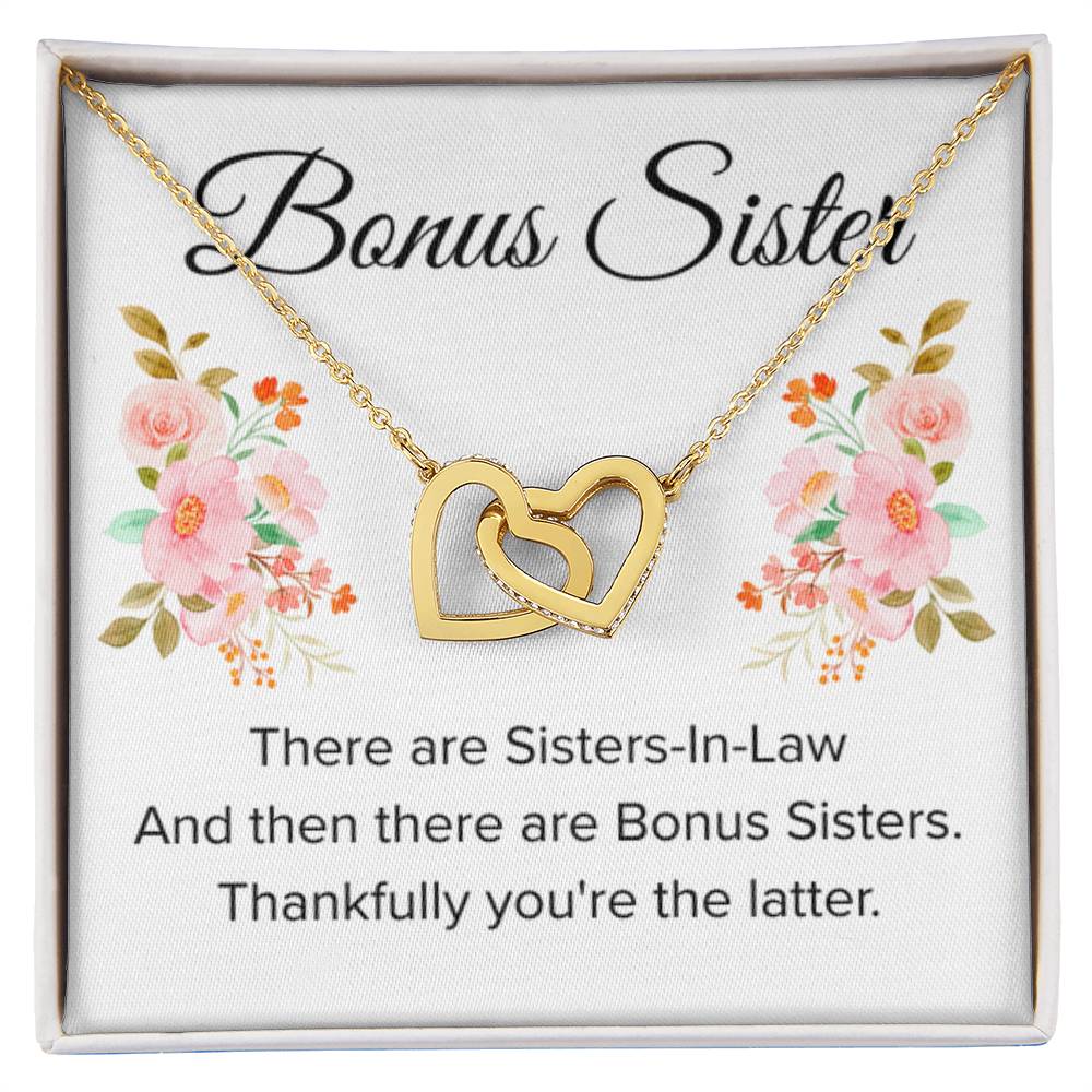 Gift for Bonus Sister - Thankfully You're the Latter - Interlocking Hearts Necklace - Personalize Memories