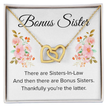 Gift for Bonus Sister - Thankfully You're the Latter - Interlocking Hearts Necklace - Personalize Memories