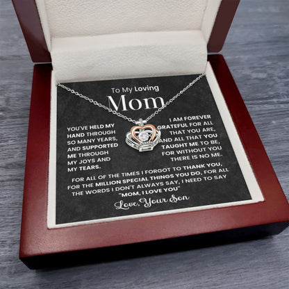 To My Loving Mom Gift from Son - I am forever grateful - Crown Pendant Necklace - Personalize Memories