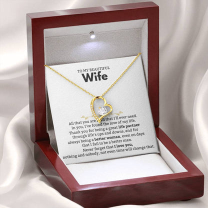 To My Beautiful Wife Necklace - Beautiful Wife Jewelry Gift for Birthday, Valentine’s Day & Special Romantic Moments - Forever Love Necklace - Personalize Memories