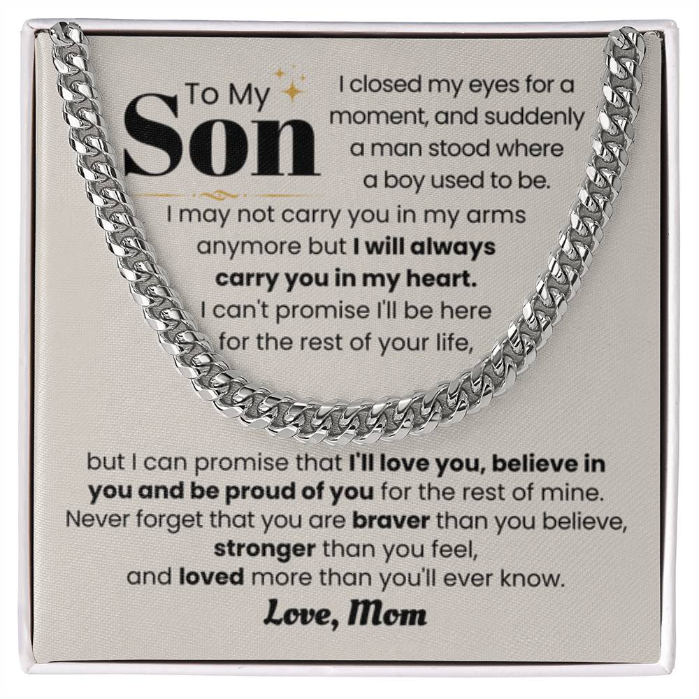 To My Son - I will always carry you in my heart - Cuban Link Chain - Personalize Memories