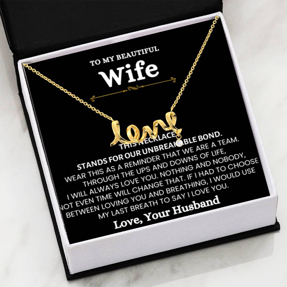 To My Beautiful Wife Necklace - Emotional Love Jewelry Gift from Husband for Valentine’s Day & Birthday Happiness - Scripted Love Necklace - Personalize Memories