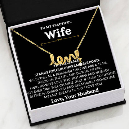 To My Beautiful Wife Necklace - Emotional Love Jewelry Gift from Husband for Valentine’s Day & Birthday Happiness - Scripted Love Necklace - Personalize Memories