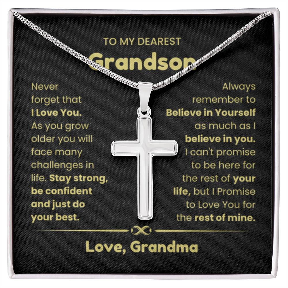 To My Grandson - Grandson Gift from Grandmother - As you grow older you will face many challenges in life - Artisan Cross Necklace - Personalize Memories