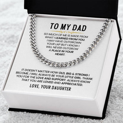 To My Dad Gift from Daughter - A Place In Your Heart - Cuban Link Chain - Personalize Memories