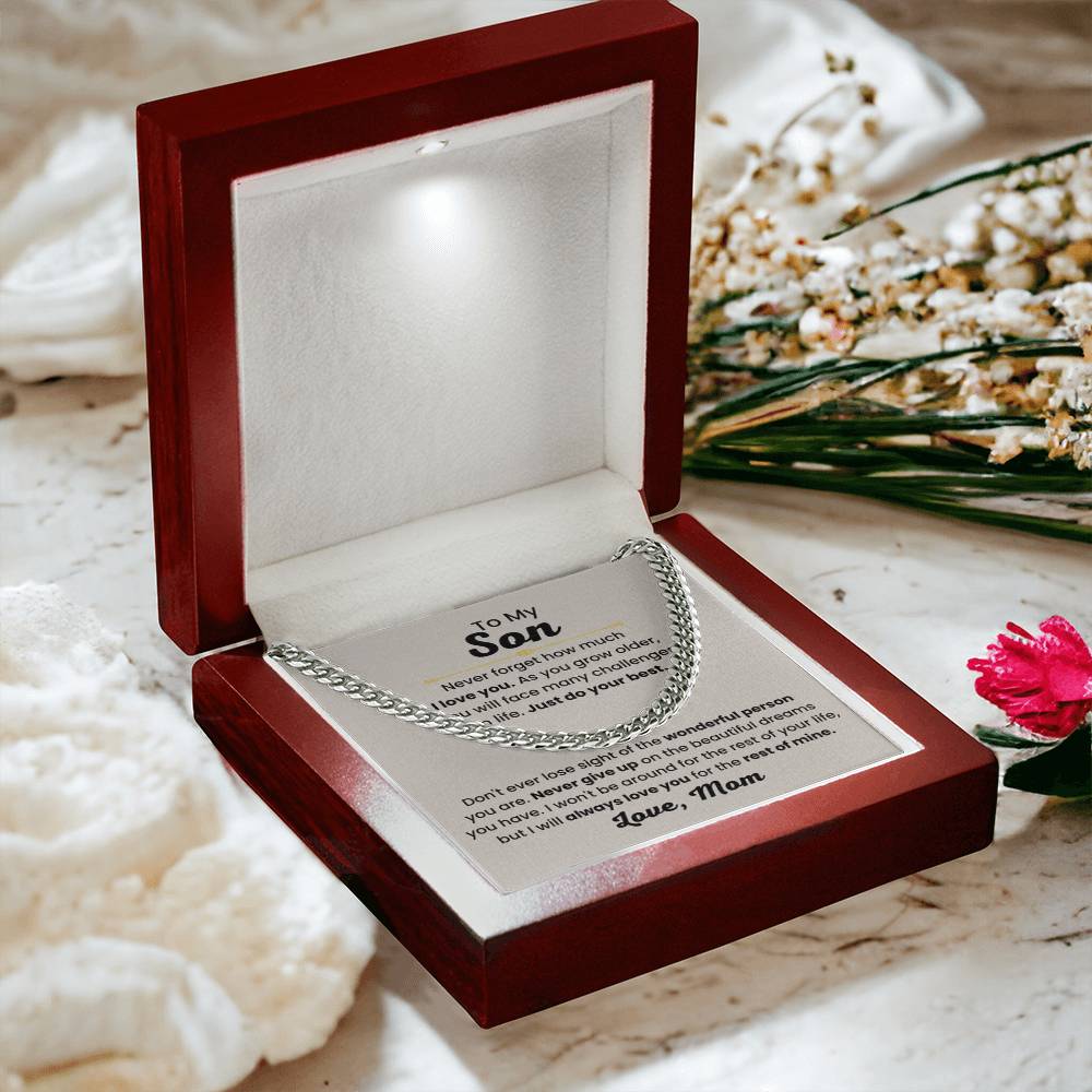 Son Necklace Gift from Mom, Birthday, Graduation & Christmas Jewelry - Cuban Link Chain - Personalize Memories