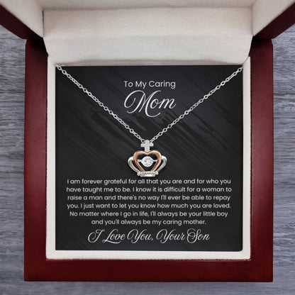 To My Caring Mom - I am forever grateful - Crown Pendant Necklace - Personalize Memories
