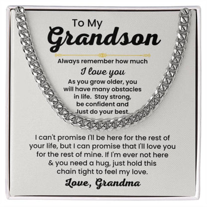 To My Grandson Necklace - Always remember how much I love you - Cuban Link Chain Gift for Grandson from Grandma - Personalize Memories