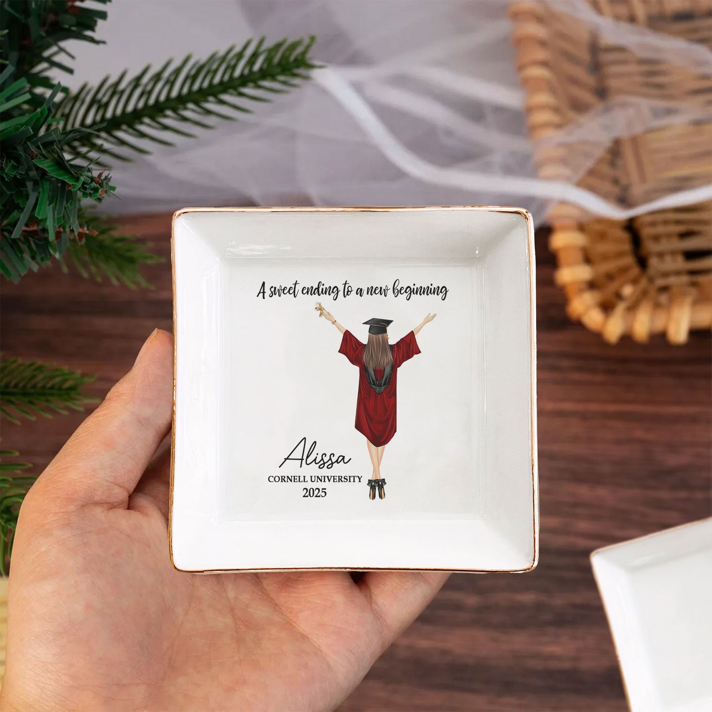 A Sweet Ending To A New Beginning - Personalized Jewelry Dish | Graduation Gift for Her - Personalize Memories