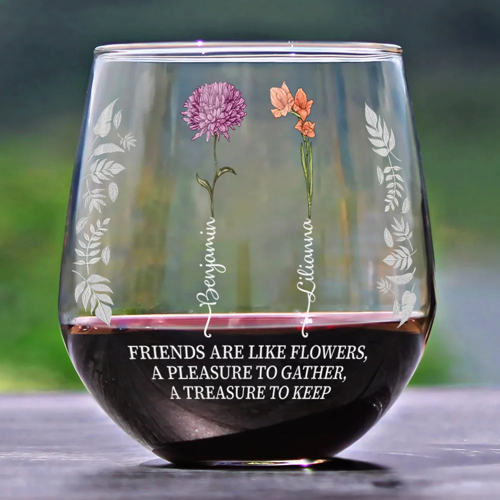 Grow An Old Friend - Birth Flower Personalized Stemless Wine Glass | Gift for Besties - Personalize Memories