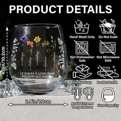 Grow An Old Friend - Birth Flower Personalized Stemless Wine Glass | Gift for Besties - Personalize Memories