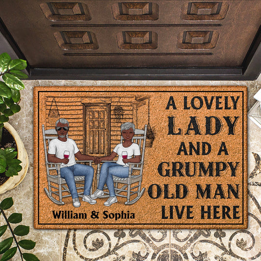 A Lovely Lady & A Grumpy Old Man Live Here - Personalized Couple Doormat | Funny Family Gift - Personalize Memories