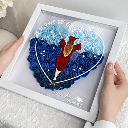 Class Of - She Believed She Could So She Did - Personalized Graduation Flower Shadow Box - Personalize Memories
