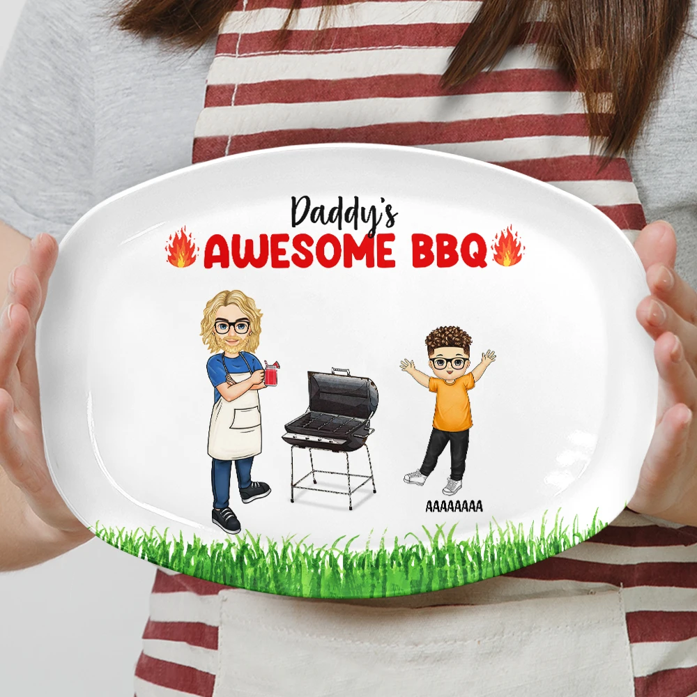 Awesome BBQ Grilling Plate - Personalized Plate | Gift for Dad & Grandpa - Personalize Memories
