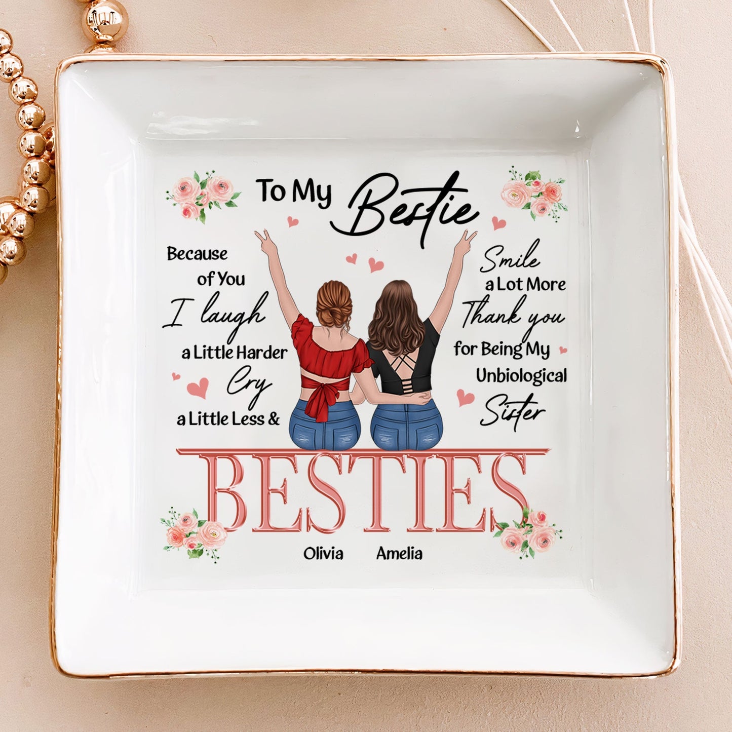 Friendship Gift - Thank You I Laugh More Cry Less - Personalized Jewelry Dish - Personalize Memories