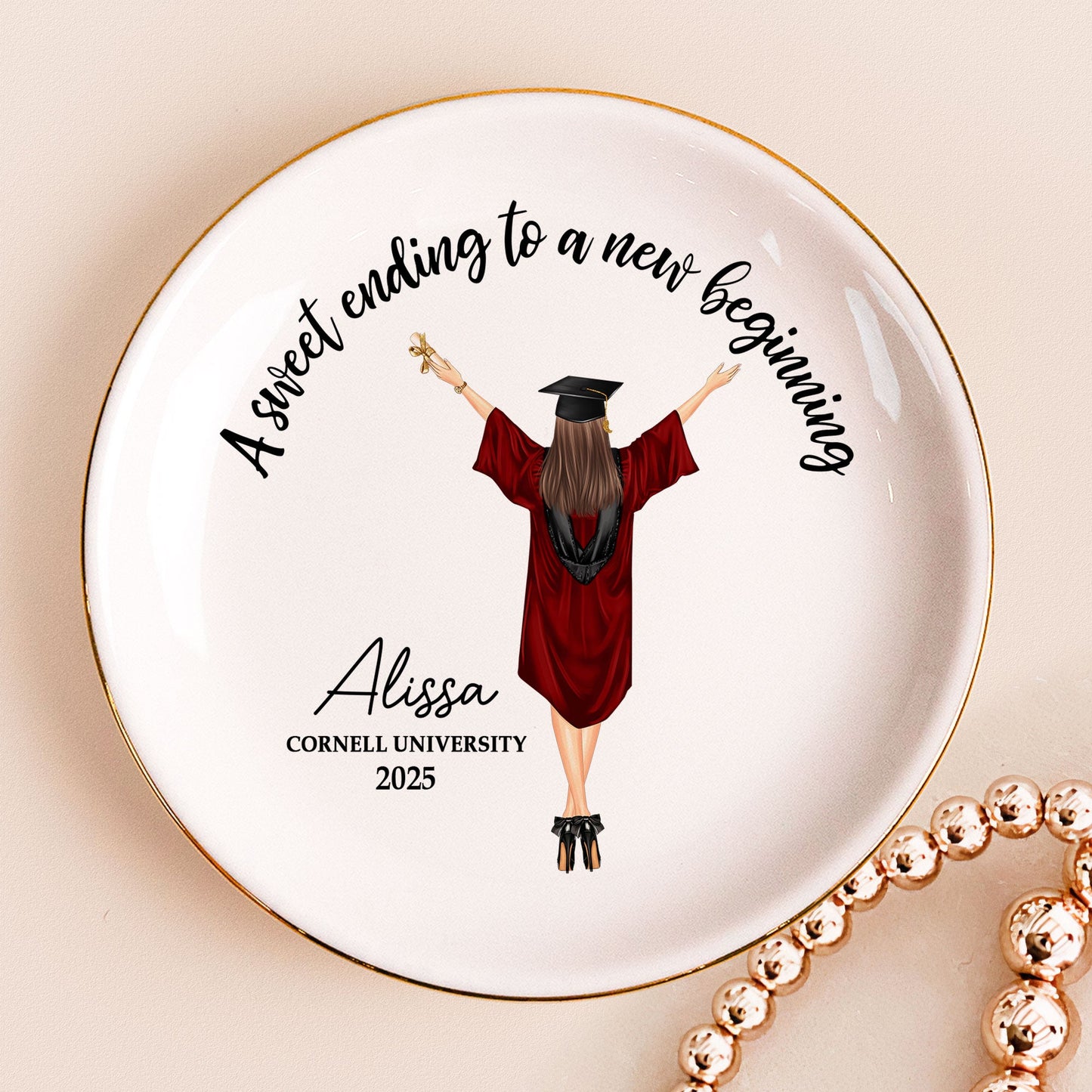 A Sweet Ending To A New Beginning - Personalized Circle Jewelry Dish | Graduation Gift - Personalize Memories