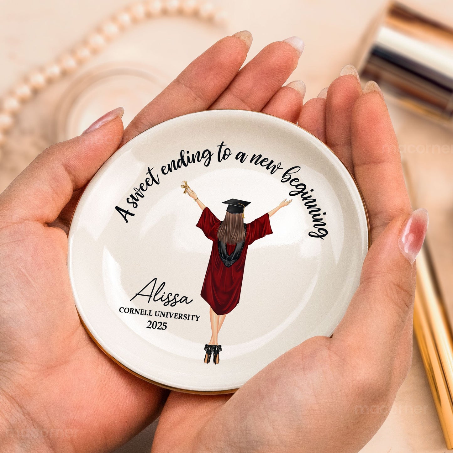 A Sweet Ending To A New Beginning - Personalized Circle Jewelry Dish | Graduation Gift - Personalize Memories
