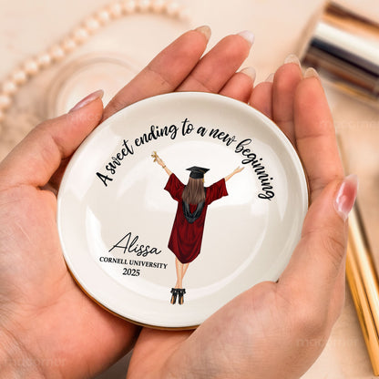 A Sweet Ending To A New Beginning - Personalized Circle Jewelry Dish | Graduation Gift - Personalize Memories