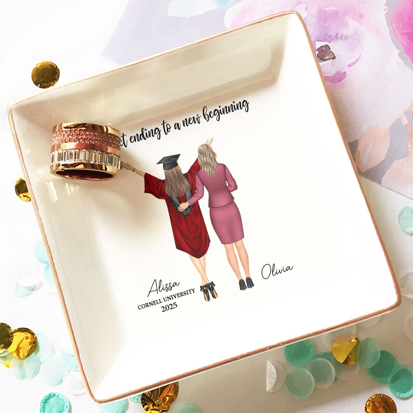 A Sweet Ending To A New Beginning - Personalized Jewelry Dish | Graduation Gift - Personalize Memories