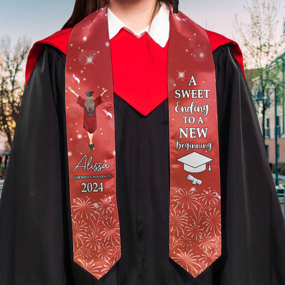 A Sweet Ending To A New Beginning - Personalized Graduation Stole | Custom Grad Sash Gift - Personalize Memories