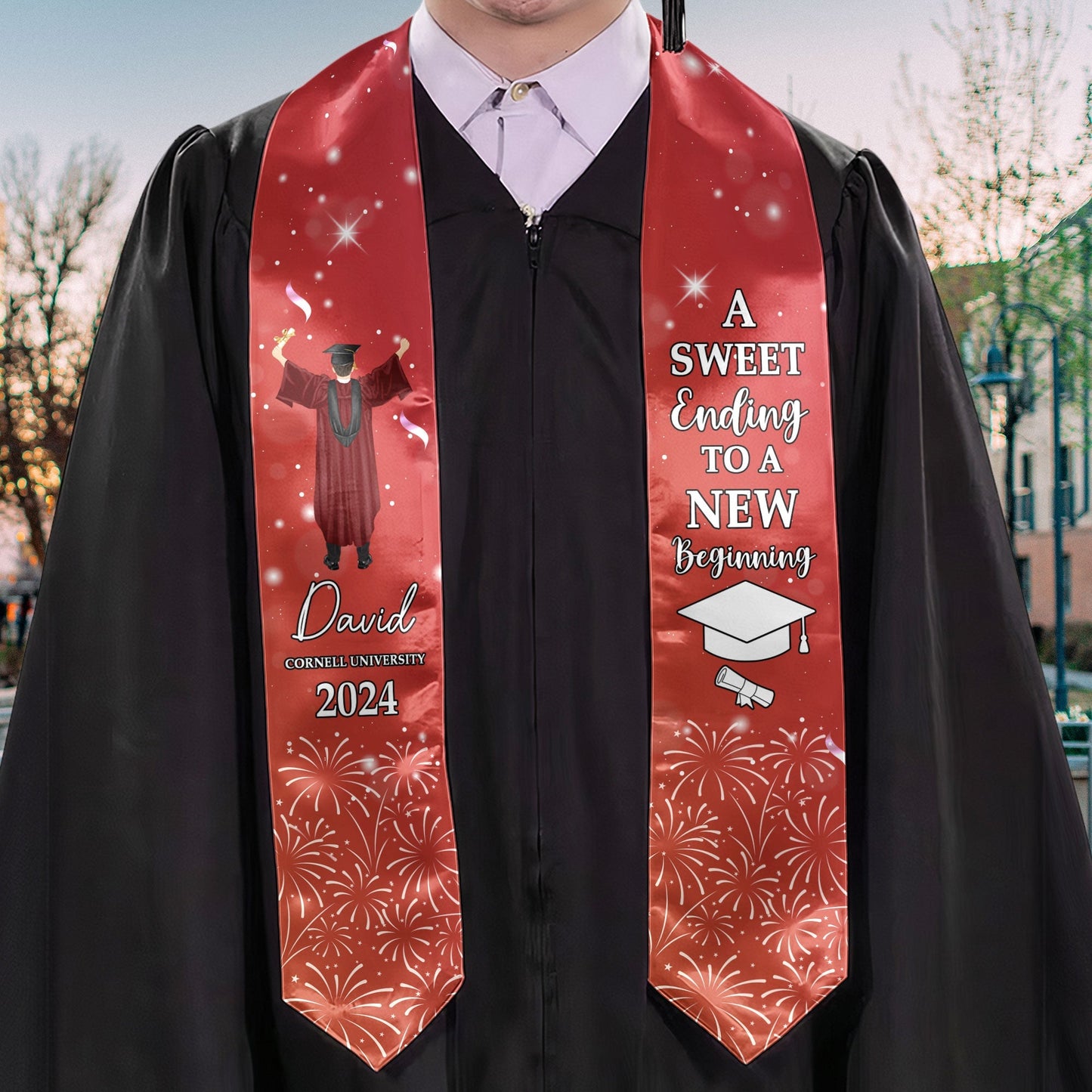 A Sweet Ending To A New Beginning - Personalized Graduation Stole | Custom Grad Sash Gift - Personalize Memories