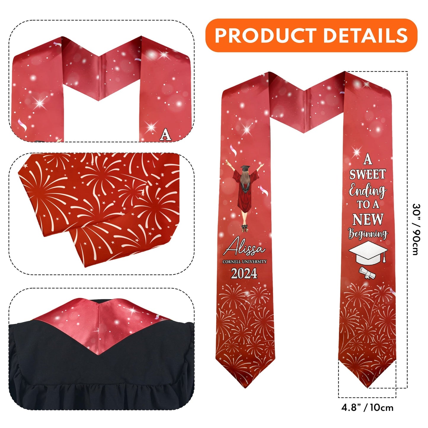 A Sweet Ending To A New Beginning - Personalized Graduation Stole | Custom Grad Sash Gift - Personalize Memories